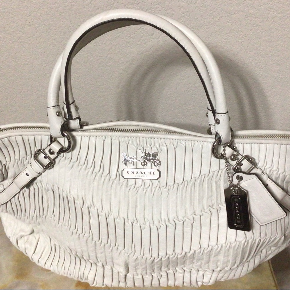 Ivory Coach Leather Tote Handbag